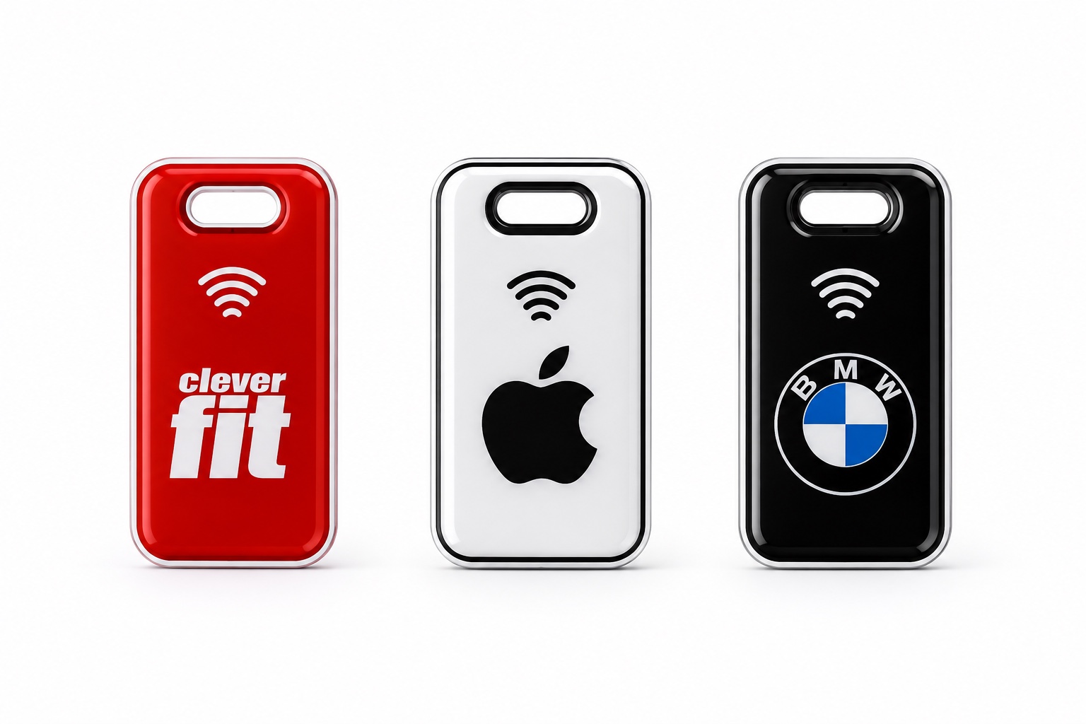 Beispiele personalisierter NFC-Keychains mit individuellen Logos